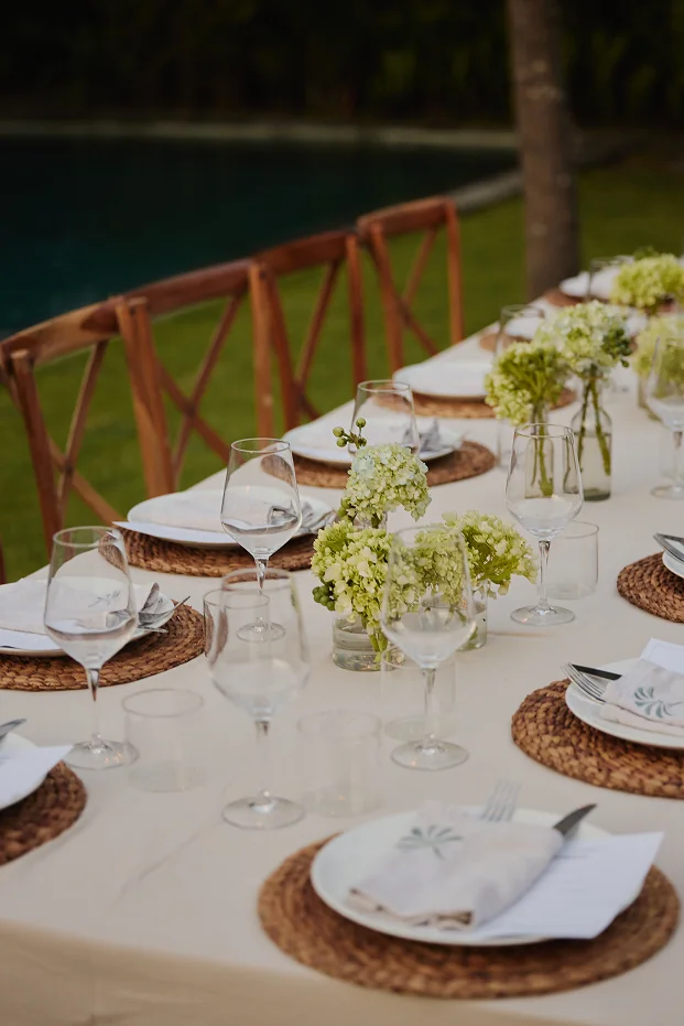Poolside tablescape at Villa Zambala