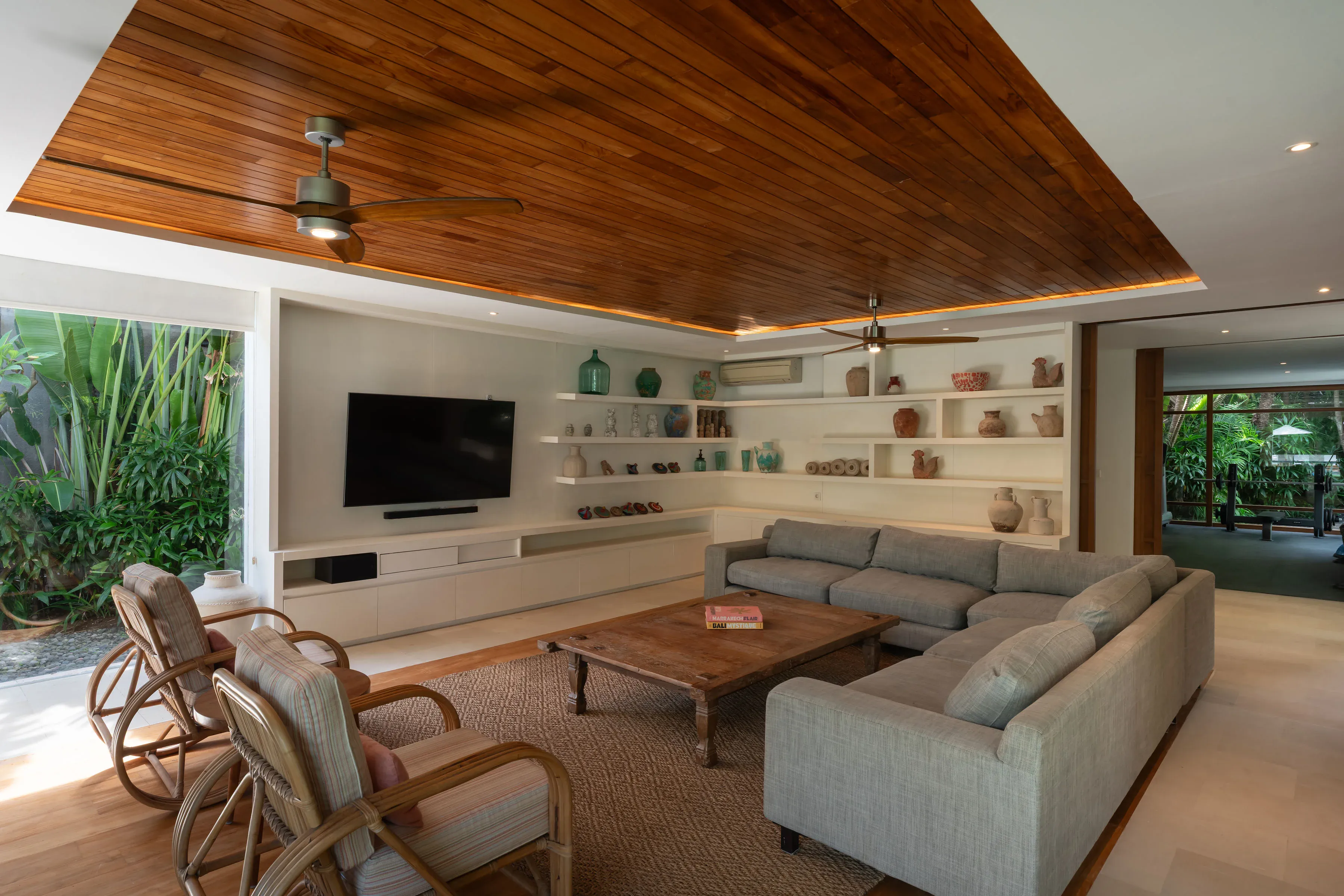 Living pavilion with garden views at Villa Zambala
